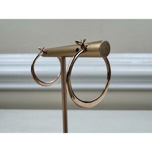 Hoop Earrings 1" 925 Rose Gold Vermeil Daily Wear Minimalist Hinged Closure